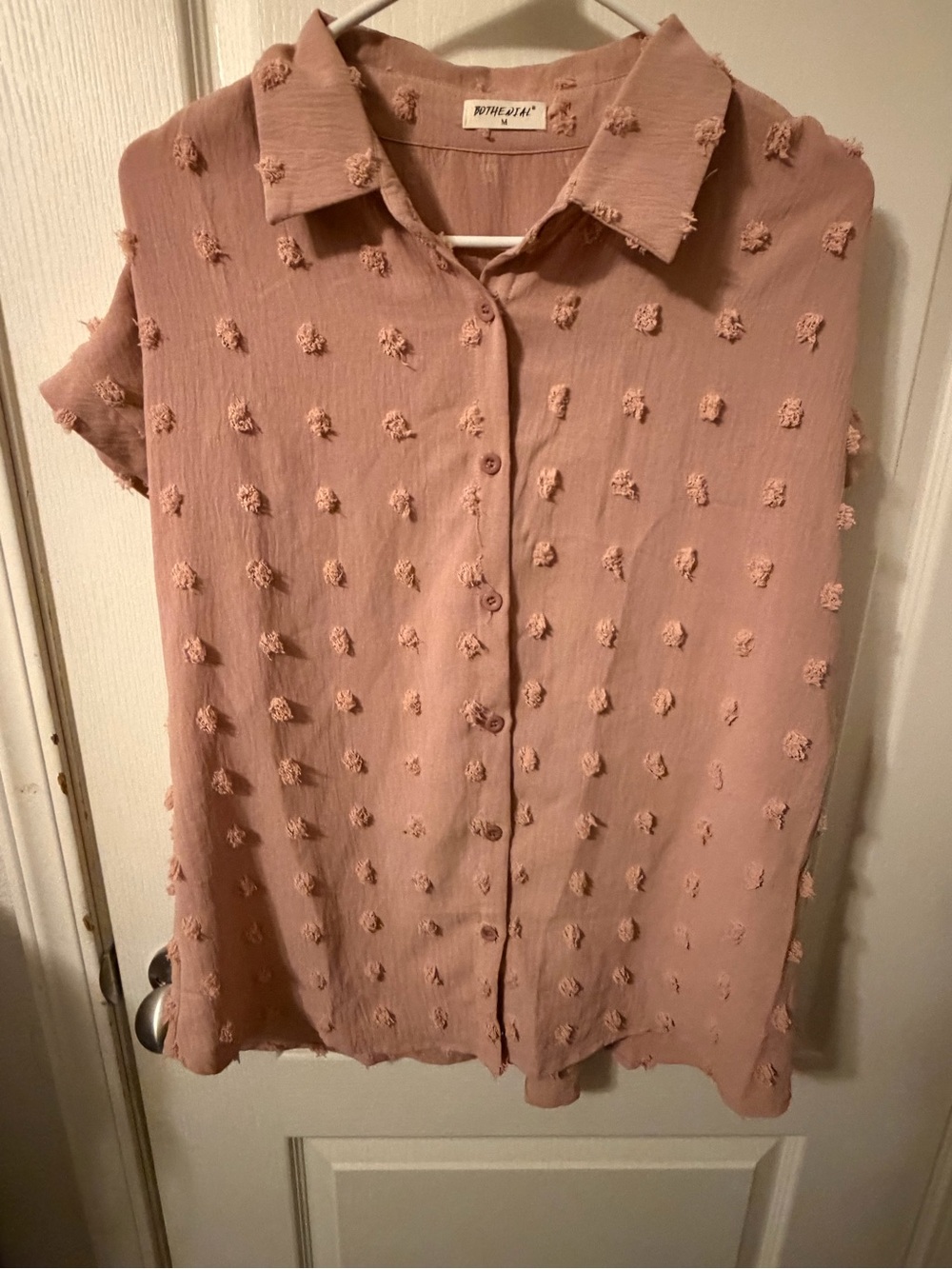 Textured Blush Button-Down Short Sleeve Shirt